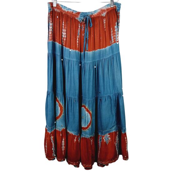 First Vision by Shirin VTG Free Size Tiered Boho Gypsy Hippie Maxi Skirt Beaded - Picture 2 of 5